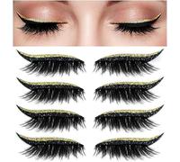 Pegatinas para delineadores de ojos, pegatinas para pestañas para delineadores de ojos 8 pares de pegatinas para párpados y pestañas reutilizables maquillaje (Oro)