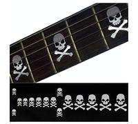 Pegatinas para diapasón con incrustaciones de pegatinas para guitarra y bajo, diseño de calaveras laterales con huesos cruzados, color metálico