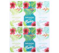 Pegatinas para Infusiones de Baño Florales | Set de 6 Stickers de 3,5x7 cm con Estampado Tropical para Bolsitas de Té Grandes | Ideal para Bodas y Momentos de Relax