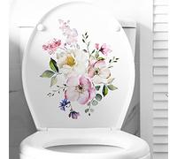 Pegatinas para inodoro, diseño de flores, autoadhesivas, hojas y flores, para tapa de asiento de inodoro, 23,5 x 29 cm