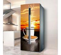 Pegatinas para nevera, Pegatina for nevera, cubierta completa for puerta, decoración de cubiertas for frigorífico, pegatinas pared for calcomanía cocina, merienda taza café al atardecer(L: 100x180 cm)