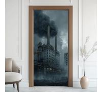 Pegatinas para puerta de fábrica abandonada, lámina para puerta de gran altura en ruinas, papel pintado fotográfico autoadhesivo, póster para puerta de chimenea de ciudad, lámina extraíble de PVC para