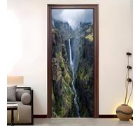 Pegatinas para Puertas 3D 83x204 cm CañOnes Cascadas Paisajes Adhesivo Mural para puerta Interiores Decorativas Vinilo Verde Papel Pintado removible Pegatinas Impermeables de PVC Autoadhesivas