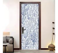 Pegatinas Para Puertas Autoadhesivo 83x204 cm Plantas Marinas Dibujadas A Mano Pegatinas Para Puertas Azul GrisáCeo 3D Pegatinas Impermeables ExtraíBles Adecuado, DecoracióN Del Hogar