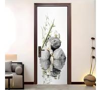 Pegatinas Para Puertas Autoadhesivo 88x200 cm PatróN De OrquíDea De Bambú Pegatinas Para Puertas Blanco 3D Pegatinas Impermeables ExtraíBles Adecuado, DecoracióN Del Hogar