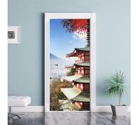 Pegatinas para Puertas de Estilo Japonés Murales para Puertas Decorativas Pegatina Puerta Paisaje de Otoño Adhesivo Vinilo 3D Pegatina Pared Mural Pegatinas Papel Pintado 77x200 cm a3200