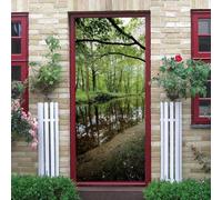 Pegatinas para Puertas de Paisaje Murales para Puertas Decorativas Pegatina Puerta Arbol Rio Adhesivo Vinilo 3D Pegatina Pared Mural Pegatinas Papel Pintado 95x215 cm a3639