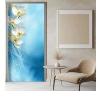 Pegatinas Para Puertas Orquídea Blanca 3d Mural Autoadhesivo 77x200 cm, Pegatina de Pared Arte Impermeable Azul Puerta Película Cartel Dormitorio BañO