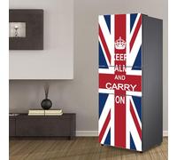 Pegatinas para refrigerador, cubierta completa para puerta, fundas para nevera, pegatinas de pared para cocina, mantén la calma y lleva la bandera británica