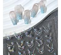 Pegatinas para uñas de cadena con estrellas de lámina dorada, estrellas de hilo dorado y plateado radiantes aurora estilo francés, calcomanías de uñas de cadena estilo francés