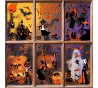 Pegatinas para Ventana de Halloween 9 Hojas Calabaza Calavera Fantasma Murciélago Adornos Halloween para Casa Adhesivos Reutilizables para Ventanas 30x20cm