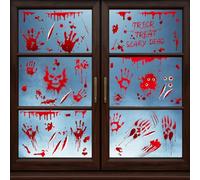 Pegatinas para ventanas de Halloween, decoraciones de Halloween, pegatinas de pared con huellas de manos y pies sangrientos y aterradores, decoraciones de terror para fiestas de Halloween