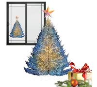Pegatinas para ventanas de Navidad | Mural de árbol de Navidad reutilizable en azul y dorado | Pegatinas estáticas para pared, puerta y espejo | Decoración navideña de invierno para el hogar,