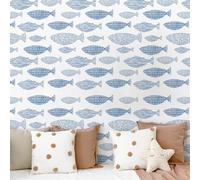 Pegatinas Pared Decorativas Peces Azules Papel Pintado Autoadhesivo No Tejidos Papel Pintado Pared Fácil de Quitar Papel Adhesivo pared Dormitorio Vinilos de Pared Decorativos 38.6x250.6cm