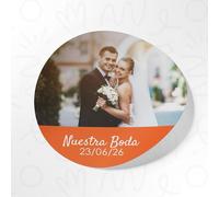 Pegatinas Personalizadas Boda | Etiquetas Boda con Fecha y Nombre Personalizado con Foto | Pegatinas de Vinilo | Varios Modelos y Tamaños a Elegir | 25, 50 y 100 uds