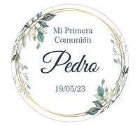 Pegatinas Personalizadas Comunion, Bautizos, Bodas en Vinilo Redondas - Detalles para Invitados de Primera Comunion Niños y Niñas 16 Modelos (Modelo 8)