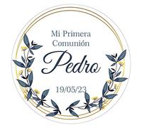 Pegatinas Personalizadas Comunion, Bautizos, Bodas en Vinilo Redondas - Detalles para Invitados de Primera Comunion Niños y Niñas 16 Modelos (Modelo 1)