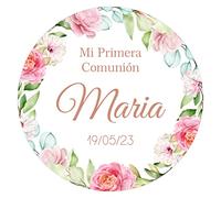 Pegatinas Personalizadas Comunion, Bautizos, Bodas en Vinilo Redondas - Detalles para Invitados de Primera Comunion Niños y Niñas 16 Modelos (Modelo 15)