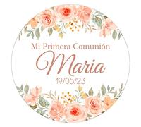 Pegatinas Personalizadas Comunion, Bautizos, Bodas en Vinilo Redondas - Detalles para Invitados de Primera Comunion Niños y Niñas 16 Modelos (Modelo 7)