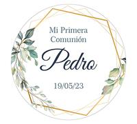 Pegatinas Personalizadas Comunion, Bautizos, Bodas en Vinilo Redondas - Detalles para Invitados de Primera Comunion Niños y Niñas 16 Modelos (Modelo 10)
