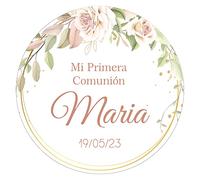 Pegatinas Personalizadas Comunion, Bautizos, Bodas en Vinilo Redondas - Detalles para Invitados de Primera Comunion Niños y Niñas 16 Modelos (Modelo 13)