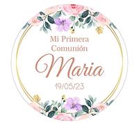 Pegatinas Personalizadas Comunion, Bautizos, Bodas en Vinilo Redondas - Detalles para Invitados de Primera Comunion Niños y Niñas 16 Modelos (Modelo 9)