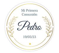Pegatinas Personalizadas Comunion, Bautizos, Bodas en Vinilo Redondas - Detalles para Invitados de Primera Comunion Niños y Niñas 16 Modelos (Modelo 6)