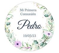 Pegatinas Personalizadas Comunion, Bautizos, Bodas en Vinilo Redondas - Detalles para Invitados de Primera Comunion Niños y Niñas 16 Modelos (Modelo 14)
