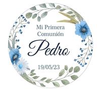 Pegatinas Personalizadas Comunion, Bautizos, Bodas en Vinilo Redondas - Detalles para Invitados de Primera Comunion Niños y Niñas 16 Modelos (Modelo 11)