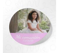 Pegatinas Personalizadas Comunion Niño o Niña - Etiquetas Adhesivas con Foto y Texto Personalizable en Varios Tamaños y 10 Colores para Detalles Comunion 25,50 y 100 uds