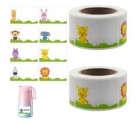 Pegatinas Personalizadas de Animales del Jungle - 2 Rollos con 400 Etiquetas para Niños, Diseños Lindos de León, Elefante, Jirafa, Mono, Cebra, Hipopótamo, Perfectas para Regalos, Etiquetas de Re