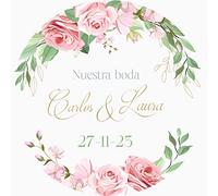 Pegatinas Personalizadas para Bodas: Etiquetas Adhesivas de Vinilo con Nombre y Fecha - 8 Modelos Exclusivos para Detalles y Regalos de Boda (Modelo 4)