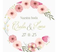 Pegatinas Personalizadas para Bodas: Etiquetas Adhesivas de Vinilo con Nombre y Fecha - 8 Modelos Exclusivos para Detalles y Regalos de Boda (Modelo 1)