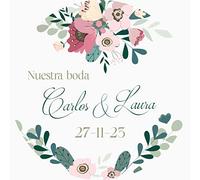 Pegatinas Personalizadas para Bodas: Etiquetas Adhesivas de Vinilo con Nombre y Fecha - 8 Modelos Exclusivos para Detalles y Regalos de Boda (Modelo 2)