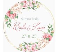 Pegatinas Personalizadas para Bodas: Etiquetas Adhesivas de Vinilo con Nombre y Fecha - 8 Modelos Exclusivos para Detalles y Regalos de Boda (Modelo 5)