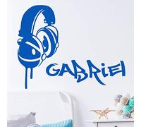 Pegatinas Personalizadas para el Nombre de la casa, diseño de Cascos de música, Graffiti, 2 láminas de 25 x 10 cm y 50 x 30 cm, Color Azul Marino