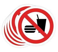 Pegatinas Prohibido 5ud Adhesivos de 14 cm Cartel Prohibicion Señal Laboral Industrial (14 cm, COMER O BEBER)