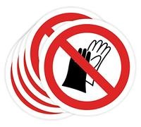 Pegatinas Prohibido 5ud Adhesivos de 5 cm Cartel Prohibicion Señal Laboral Industrial (5 cm, USAR GUANTES)