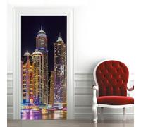 Pegatinas Puerta 3D Dubái Pegatinas para Puertas de Vista Nocturna de la Ciudad Vinilo Decorativo Pegatina Pared Mural para Puerta Autoadhesivas Papel Pintado Puerta 100x200 cm e-819