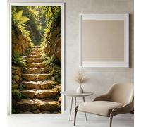 Pegatinas Puerta 3D Escalones de Piedra Campestres Pegatinas para Puertas de Paisaje Forestal Vinilo Decorativo Pegatina Pared Mural para Puerta Autoadhesivas Papel Pintado Puerta 85x200 cm f-599