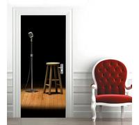 Pegatinas Puerta 3D Micrófono Pegatinas para Puertas de Música Retro Vinilo Decorativo Pegatina Pared Mural para Puerta Autoadhesivas Papel Pintado Puerta 90x200 cm e-33