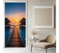 Pegatinas Puerta 3D Puesta de Sol Pegatinas para Puertas de Caballete de Madera de Mar Vinilo Decorativo Pegatina Pared Mural para Puerta Autoadhesivas Papel Pintado Puerta 80x200 cm f-651