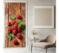 Pegatinas Puerta 3D Tablero de Madera Antiguo Pegatinas para Puertas de Fruta Roja Vinilo Decorativo Pegatina Pared Mural para Puerta Autoadhesivas Papel Pintado Puerta 90x200 cm f-753