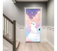 Pegatinas Puertas 3D Autoadhesivas Stickers Murales - Animal Gato Cielo Estrellado Estrella Anime - Papel Pintado Puerta PVC Decor Póster de Puerta para Cuarto Sala Puertas Decoración 75 x 195 cm