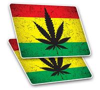 Pegatinas rectangulares (juego de 2) 7,5 cm - Bandera de cannabis Rasta Jamaica divertidas calcomanías para portátiles, tabletas, equipaje, libros de recortes, neveras, #14456