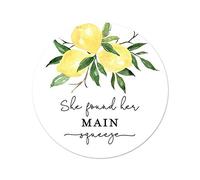 Pegatinas redondas con texto en inglés "She Found Her Main Squeeze Lemon Bridal Shower Favor Adhesivos (40 etiquetas)