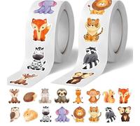 Pegatinas redondas de animales para niños, recompensas de animales, rollo de pegatinas, dibujos animados para niños, estampado de