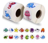 Pegatinas Redondas de Marina, 1000pcs Pegatinas de Marina Animales, Stickers Animales Marinos, Rollos Marinos Pegatina, Bonitas Océano Pegatina, Marinas Stickers Recompensa