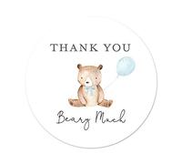 Pegatinas redondas de oso bosque con globo de agradecimiento Beary Much Favor (40 etiquetas)