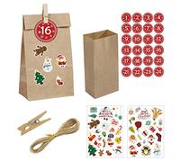 Pegatinas rellenables para calendario de Adviento con 24 bolsas de papel kraft, pegatinas navideñas y pegatinas de números, clips, cordeles, calendarios de bricolaje para calendarios, cuadernos,